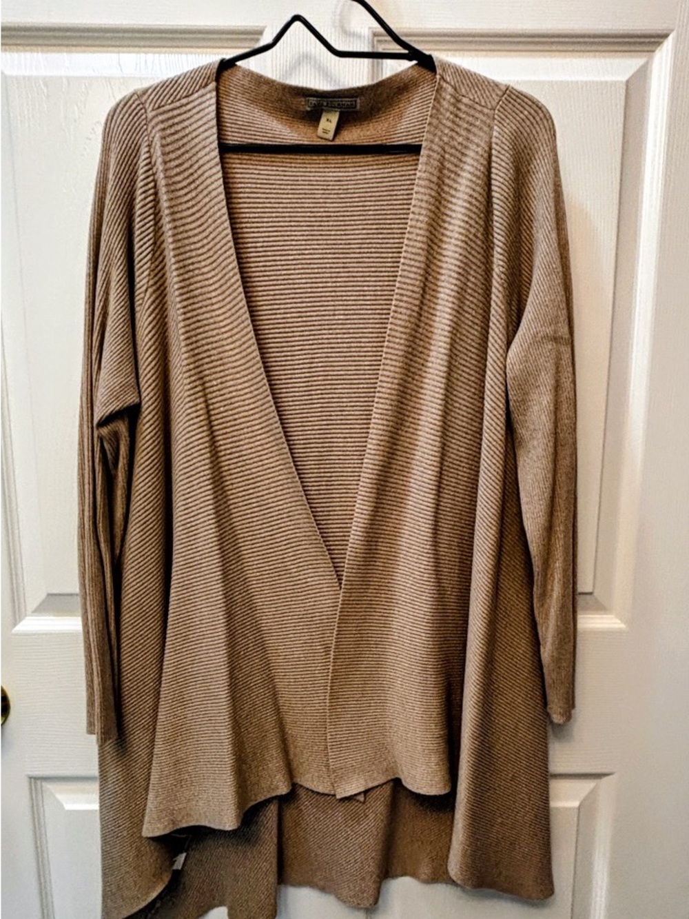 Dana Buchman Taupe Open-Front Ribbed Cardigan